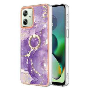 For Motorola Moto G54 Electroplating Marble IMD TPU Phone Case with Ring Holder(Purple 002)