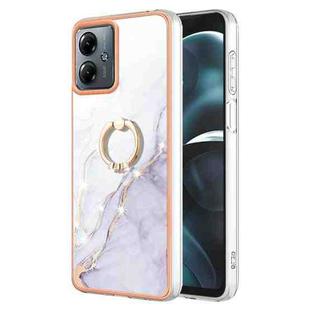 For Motorola Moto G14 Electroplating Marble IMD TPU Phone Case with Ring Holder(White 006)