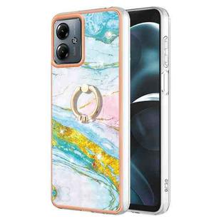 For Motorola Moto G14 Electroplating Marble IMD TPU Phone Case with Ring Holder(Green 004)