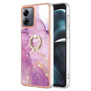 For Motorola Moto G14 Electroplating Marble IMD TPU Phone Case with Ring Holder(Purple 001)