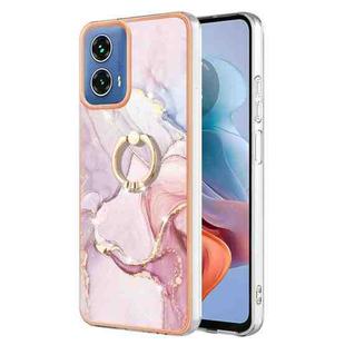 For Motorola Moto G34 Electroplating Marble IMD TPU Phone Case with Ring Holder(Rose Gold 005)