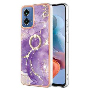 For Motorola Moto G34 Electroplating Marble IMD TPU Phone Case with Ring Holder(Purple 002)