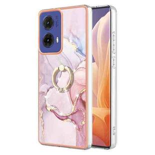 For Motorola Moto G85 Electroplating Marble IMD TPU Phone Case with Ring Holder(Rose Gold 005)