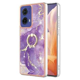 For Motorola Moto G85 Electroplating Marble IMD TPU Phone Case with Ring Holder(Purple 002)