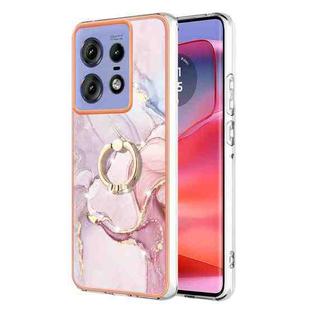 For Motorola Edge 50 Pro Electroplating Marble IMD TPU Phone Case with Ring Holder(Rose Gold 005)