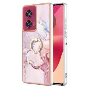 For Motorola Edge 50 Fusion Electroplating Marble IMD TPU Phone Case with Ring Holder(Rose Gold 005)