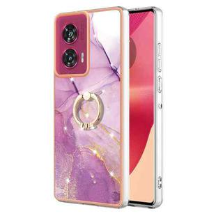 For Motorola Edge 50 Fusion Electroplating Marble IMD TPU Phone Case with Ring Holder(Purple 001)