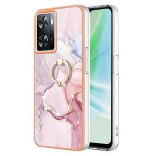 For OnePlus Nord N300 Electroplating Marble IMD TPU Phone Case with Ring Holder(Rose Gold 005)