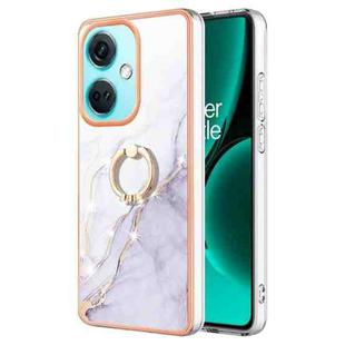 For OnePlus Nord CE 3 Electroplating Marble IMD TPU Phone Case with Ring Holder(White 006)