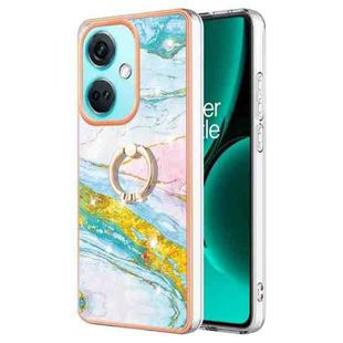 For OnePlus Nord CE 3 Electroplating Marble IMD TPU Phone Case with Ring Holder(Green 004)
