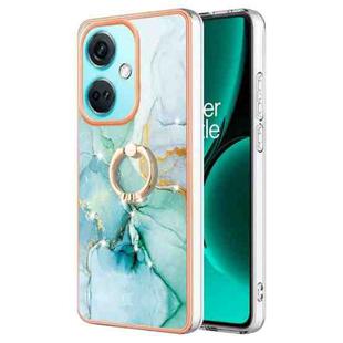 For OnePlus Nord CE 3 Electroplating Marble IMD TPU Phone Case with Ring Holder(Green 003)