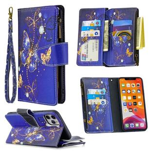 For iPhone 11 Colored Drawing Pattern Zipper Horizontal Flip Leather Case with Holder & Card Slots & Wallet(Purple Butterfly)