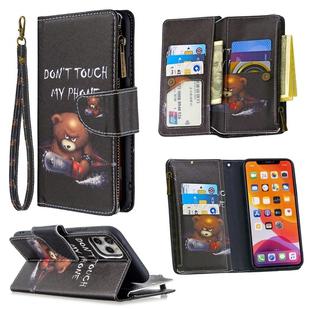 For iPhone 11 Colored Drawing Pattern Zipper Horizontal Flip Leather Case with Holder & Card Slots & Wallet(Bear)