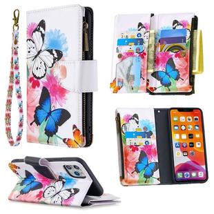 For iPhone 11 Pro Colored Drawing Pattern Zipper Horizontal Flip Leather Case with Holder & Card Slots & Wallet(Two Butterflies)