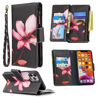 For iPhone 11 Pro Colored Drawing Pattern Zipper Horizontal Flip Leather Case with Holder & Card Slots & Wallet(Lotus)