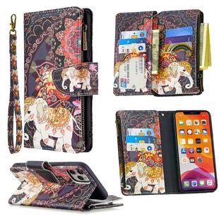 For iPhone 11 Pro Colored Drawing Pattern Zipper Horizontal Flip Leather Case with Holder & Card Slots & Wallet(Flowers and Elephants)