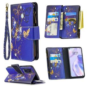For Huawei P40 Colored Drawing Pattern Zipper Horizontal Flip Leather Case with Holder & Card Slots & Wallet(Purple Butterfly)