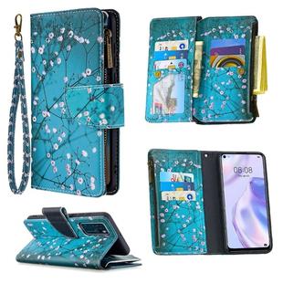 For Huawei P40 Colored Drawing Pattern Zipper Horizontal Flip Leather Case with Holder & Card Slots & Wallet(Plum Blossom)
