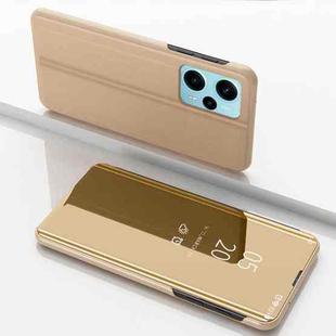For Xiaomi Poco F5 Plated Mirror Kickstand Flip Leather Phone Case(Gold)