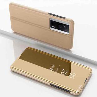 For Xiaomi Poco F5 Pro Plated Mirror Kickstand Flip Leather Phone Case(Gold)