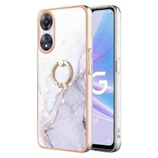 For OPPO A78 / A58 Electroplating Marble IMD TPU Phone Case with Ring Holder(White 006)