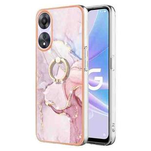 For OPPO A78 / A58 Electroplating Marble IMD TPU Phone Case with Ring Holder(Rose Gold 005)