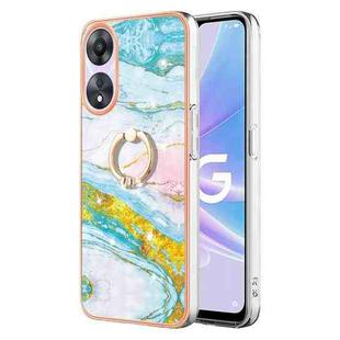 For OPPO A78 / A58 Electroplating Marble IMD TPU Phone Case with Ring Holder(Green 004)