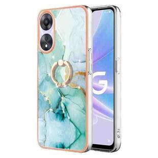 For OPPO A78 / A58 Electroplating Marble IMD TPU Phone Case with Ring Holder(Green 003)