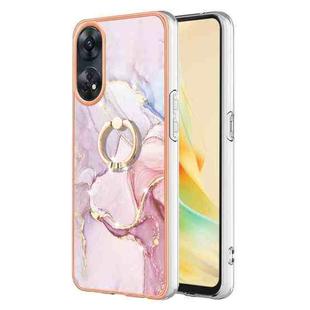 For OPPO Reno8 T 4G Electroplating Marble IMD TPU Phone Case with Ring Holder(Rose Gold 005)