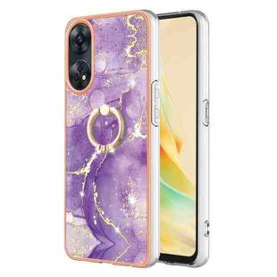 For OPPO Reno8 T 4G Electroplating Marble IMD TPU Phone Case with Ring Holder(Purple 002)
