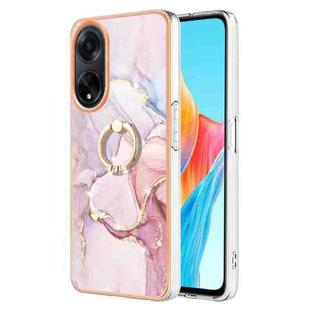 For OPPO A98 Electroplating Marble IMD TPU Phone Case with Ring Holder(Rose Gold 005)