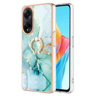 For OPPO A98 Electroplating Marble IMD TPU Phone Case with Ring Holder(Green 003)