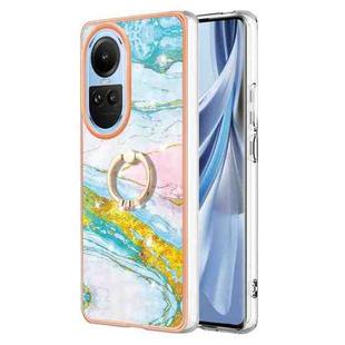 For OPPO Reno10 5G Global Electroplating Marble IMD TPU Phone Case with Ring Holder(Green 004)