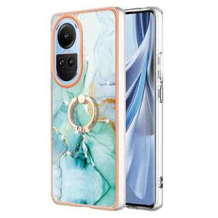 For OPPO Reno10 5G Global Electroplating Marble IMD TPU Phone Case with Ring Holder(Green 003)