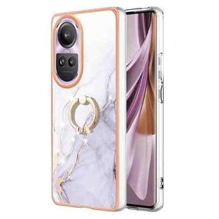 For OPPO Reno10 Pro 5G Global Electroplating Marble IMD TPU Phone Case with Ring Holder(White 006)