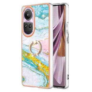 For OPPO Reno10 Pro 5G Global Electroplating Marble IMD TPU Phone Case with Ring Holder(Green 004)