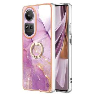 For OPPO Reno10 Pro 5G Global Electroplating Marble IMD TPU Phone Case with Ring Holder(Purple 001)