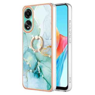 For OPPO A78 4G Electroplating Marble IMD TPU Phone Case with Ring Holder(Green 003)