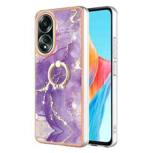 For OPPO A58 4G Electroplating Marble IMD TPU Phone Case with Ring Holder(Purple 002)