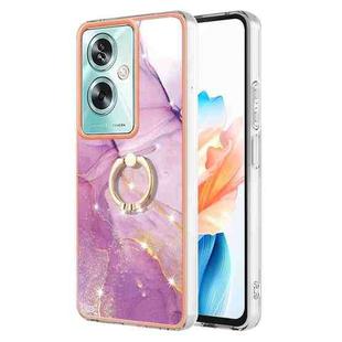 For OPPO A79 5G Global Electroplating Marble IMD TPU Phone Case with Ring Holder(Purple 001)