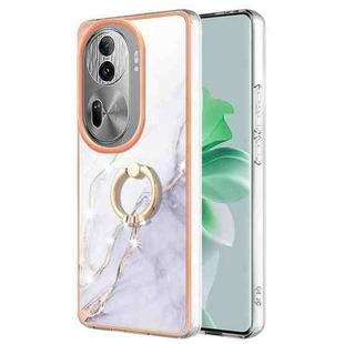 For OPPO Reno11 Pro 5G Global Electroplating Marble IMD TPU Phone Case with Ring Holder(White 006)