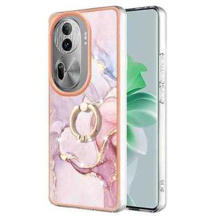 For OPPO Reno11 Pro 5G Global Electroplating Marble IMD TPU Phone Case with Ring Holder(Rose Gold 005)