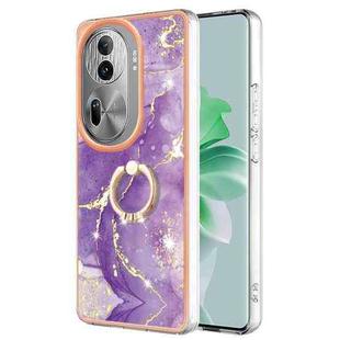 For OPPO Reno11 Pro 5G Global Electroplating Marble IMD TPU Phone Case with Ring Holder(Purple 002)