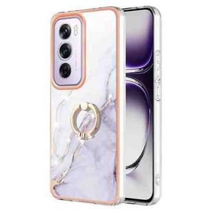 For OPPO Reno12 Pro Global Electroplating Marble IMD TPU Phone Case with Ring Holder(White 006)