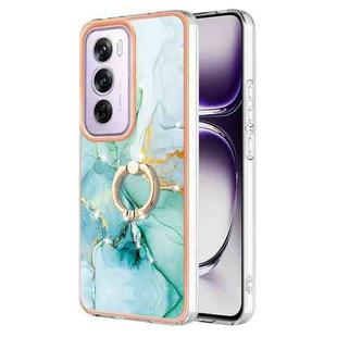 For OPPO Reno12 Pro Global Electroplating Marble IMD TPU Phone Case with Ring Holder(Green 003)