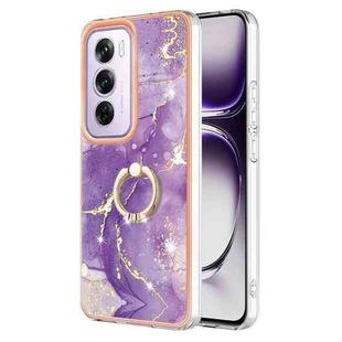 For OPPO Reno12 Pro Global Electroplating Marble IMD TPU Phone Case with Ring Holder(Purple 002)