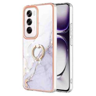 For OPPO Reno12 Global Electroplating Marble IMD TPU Phone Case with Ring Holder(White 006)