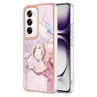 For OPPO Reno12 Global Electroplating Marble IMD TPU Phone Case with Ring Holder(Rose Gold 005)