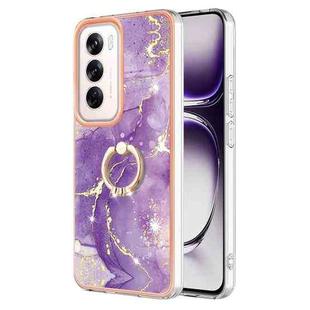 For OPPO Reno12 Global Electroplating Marble IMD TPU Phone Case with Ring Holder(Purple 002)