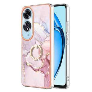 For OPPO A60 Electroplating Marble IMD TPU Phone Case with Ring Holder(Rose Gold 005)